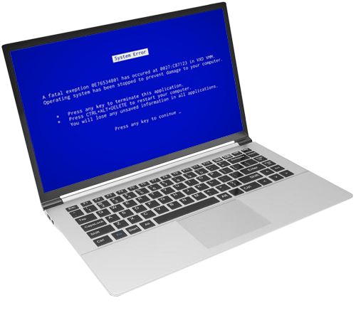 Laptop with blue screen of death